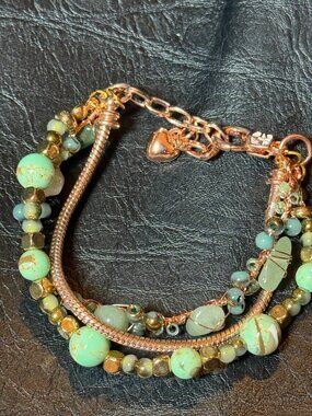 New Handmade Bracelet With Glass & Stone Beads & Rose Gold Chain